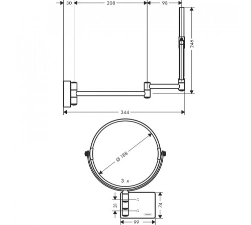 Косметическое зеркало Hansgrohe AddStoris 41791670 с увеличением Черное матовое