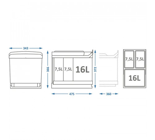Система сортировки мусора Alveus Albio 30 1x16 L+2X7.5 L 1090337 Серая
