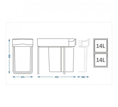 Система сортировки мусора Alveus Albio 20 2x14 L 1090335 Серая