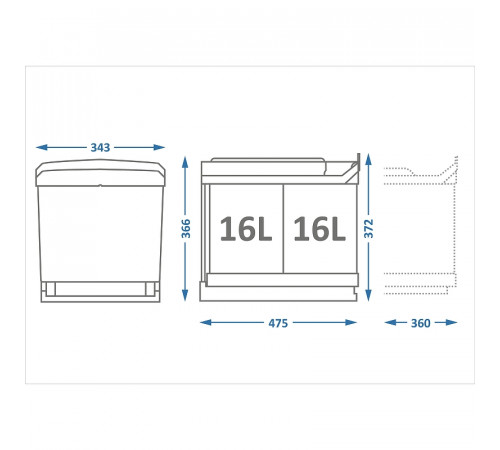 Система сортировки мусора Alveus Albio 30 2x16 L 1090336 Серая