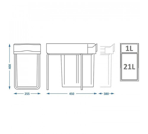 Система сортировки мусора Alveus Albio 20 1x21 L+0.5 L 1090334 Серая