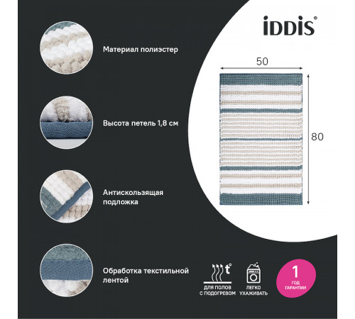 Коврик для ванной комнаты Iddis Base 50х80 BC03P58i12 Синий