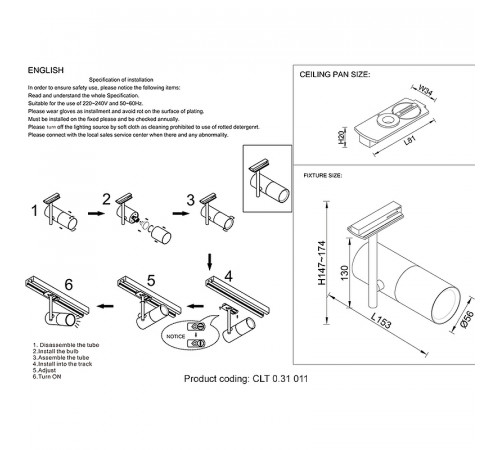 Трековый светильник Crystal Lux CLT 0.31 011 BL Черный