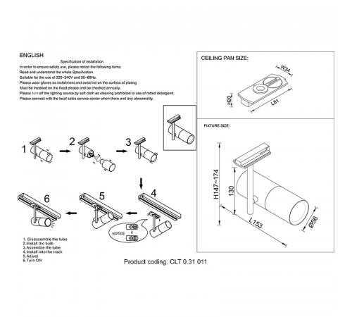 Трековый светильник Crystal Lux CLT 0.31 011 WH Белый