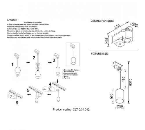 Трековый светильник Crystal Lux CLT 0.31 012 BL Черный