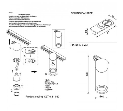 Трековый светильник Crystal Lux CLT 0.31 030 BL Черный