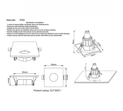 Встраиваемый светильник Crystal Lux CLT 003C1 BL Черный