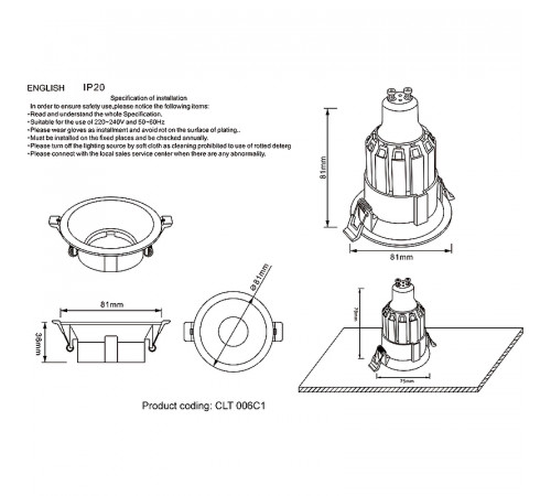 Встраиваемый светильник Crystal Lux CLT 006C1 BL Черный