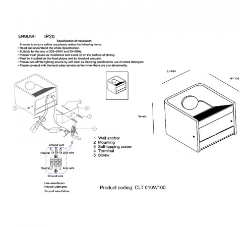 Настенный светильник Crystal Lux CLT 010 W100 WH Белый