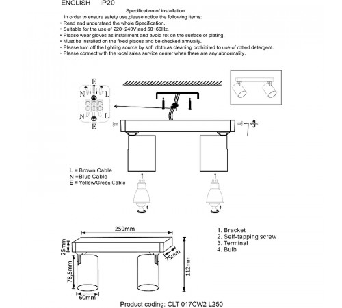 Потолочный светильник Crystal Lux CLT 017CW2 L250 WH Белый