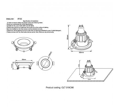 Встраиваемый светильник Crystal Lux CLT 019C90 BL Черный