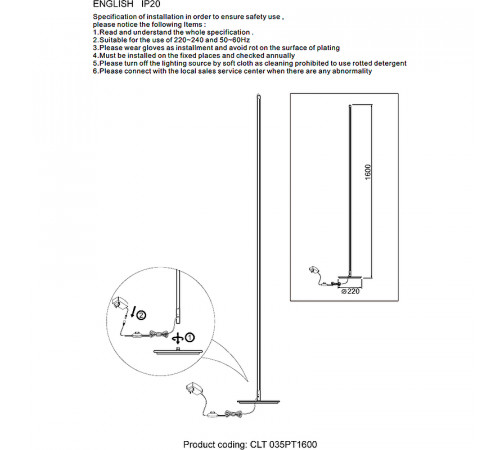 Торшер Crystal Lux CLT 035PT1600 GO Белый Золото