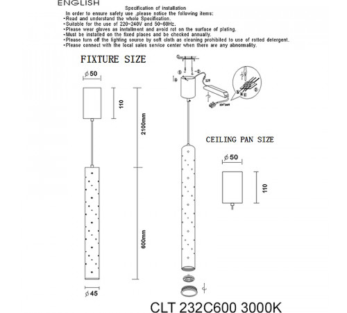 Подвесной светильник Crystal Lux CLT 232C600 GO 3000K Золото