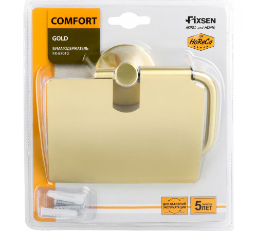 Держатель туалетной бумаги Fixsen Comfort Gold FX-87010 с крышкой Золото матовое