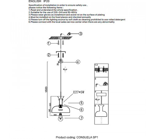 Подвесной светильник Crystal Lux Consuela SP1 Brass Янтарный Латунь