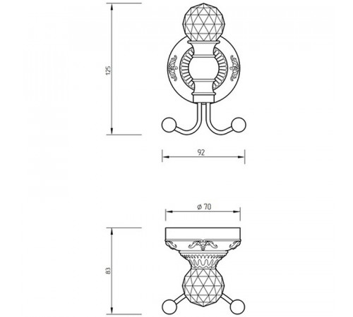 Двойной крючок Migliore Cristalia 16838 Золото с кристаллом Swarovski