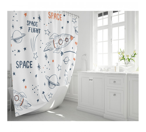 Шторка для ванны Fixsen Design Space FX-2508 180х200 Белая с узорами