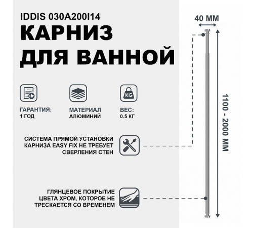 Карниз для ванны Iddis 030A200I14 Хром глянцевый