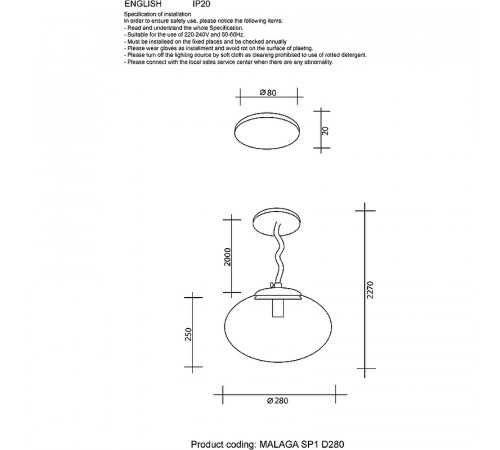 Подвесной светильник Crystal Lux Malaga SP1 D280 Gold Янтарный Золото