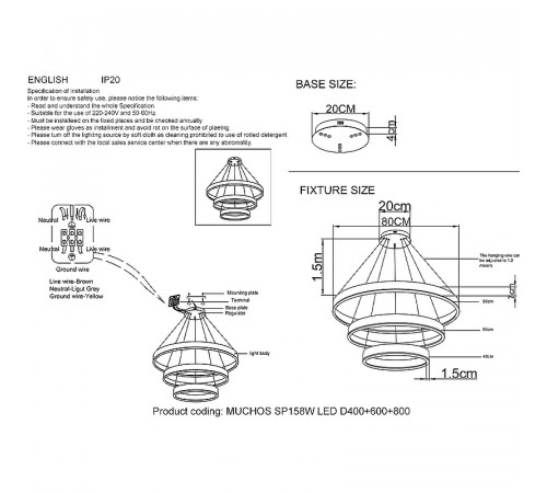 Люстра Crystal Lux Muchos SP158W LED D400+600+800 Gold Золото