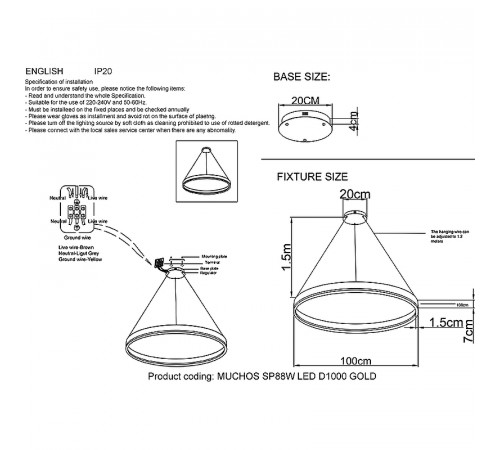 Люстра Crystal Lux Muchos SP88W LED D1000 Gold Золото