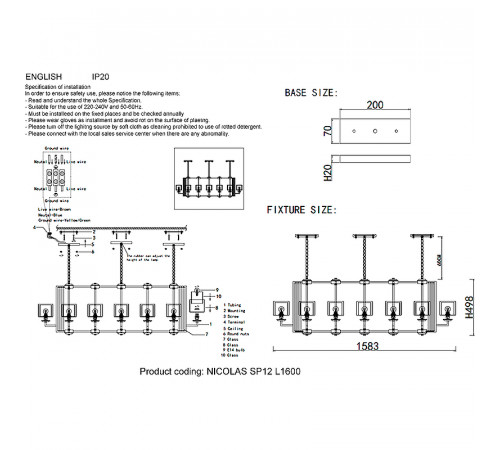 Люстра Crystal Lux Nicolas SP12 L1600 Nickel White Белая Прозрачная Никель