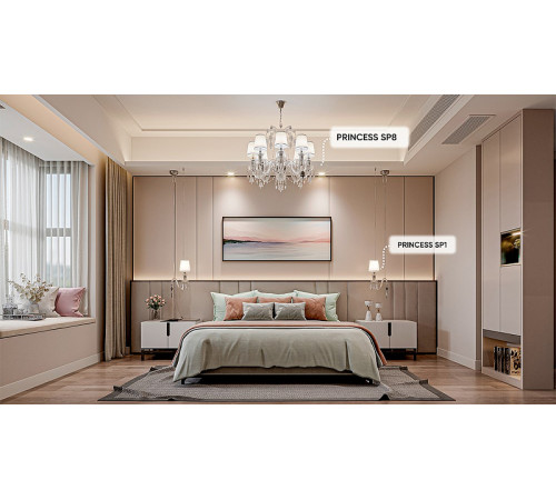 Люстра Crystal Lux Princess SP8 Белая Хром Прозрачная Люстра Crystal Lux Princess SP8 Белая Хром Прозрачная