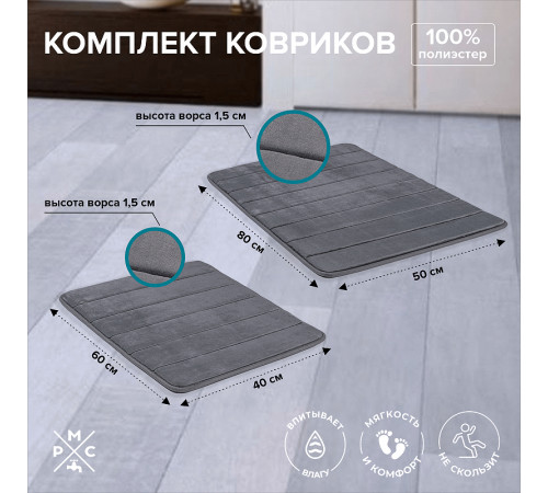 Комплект ковриков Ростовская Мануфактура Сантехники РМС КК-01ТС-40х60/50х80 Серый