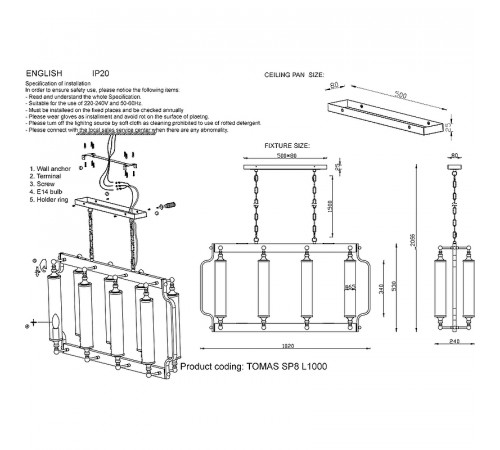 Люстра Crystal Lux Tomas SP8 L1000 Chrome Прозрачная Хром