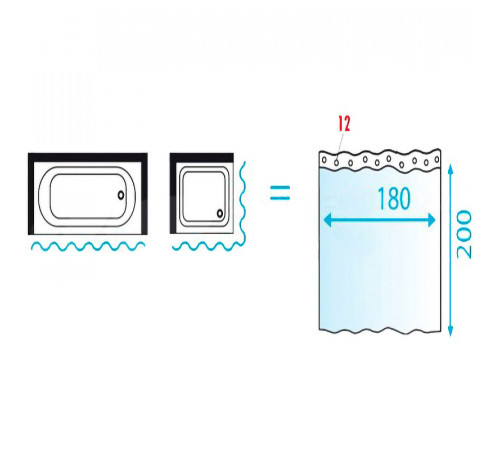 Штора для ванны Ridder Uni 180х200 131311 Полупрозрачная