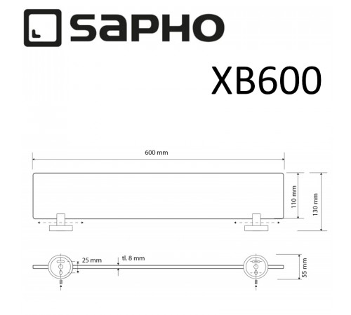 Стеклянная полка Sapho X-round black XB600 Черный