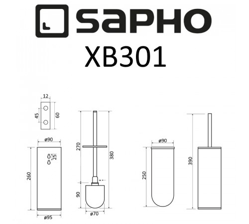 Ершик для унитаза Sapho X-round black XB301 Черный