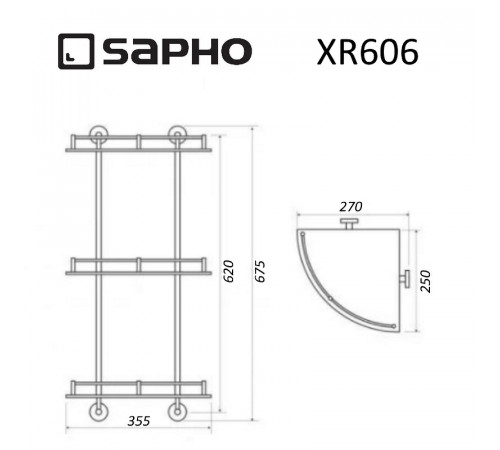 Стеклянная полка Sapho X-round XR606 угловая Хром