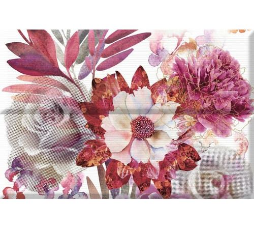 Керамическая плитка Absolut Keramika Aure Copmposicion Savage Flowers Berenjena 01 панно 30x45