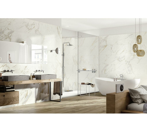 Керамическая плитка Marazzi Ragno Bistrot Calacatta Michelangelo Struttura Dune 3D rett. R4UM настенная 40х120 см