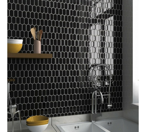 Керамическая мозаика Caramelle mosaic Candylike Crayon Black glos 27,8x30,4 см