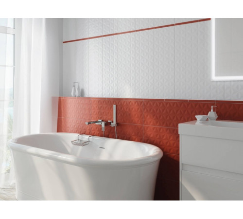 Керамическая плитка Kerama Marazzi Диагональ красный структура обрезной 12120R настенная 25х75 см