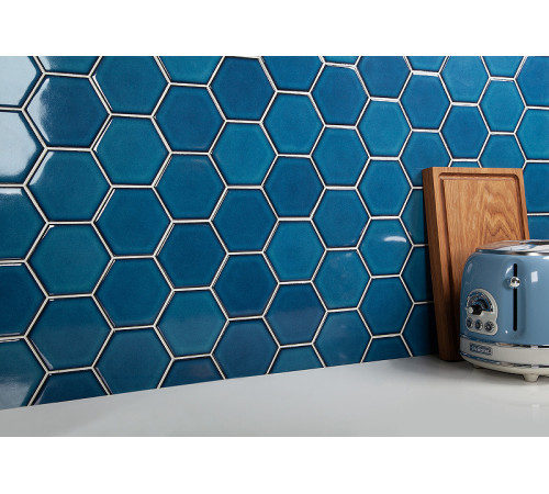 Керамическая мозаика StarMosaic Hexagon big Deep Blue Glossy JJFQ80048 25,6x29,5 см