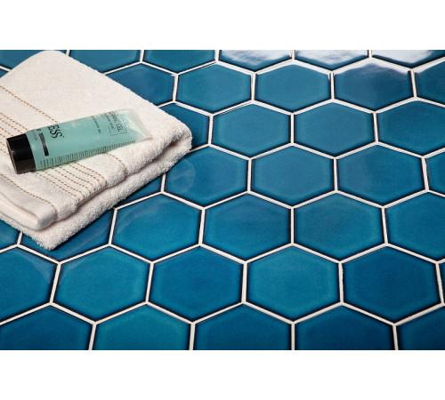 Керамическая мозаика StarMosaic Hexagon big Deep Blue Glossy JJFQ80048 25,6x29,5 см