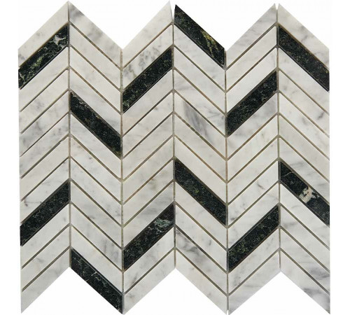 Каменная мозаика Pixmosaic Bianco carrara, Spider Green PIX287 28,6x30,7 см