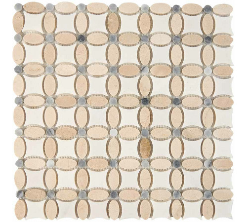 Каменная мозаика Pixmosaic Cream marfil, Thassos White, Athens grey PIX281 33,6x33,6 см