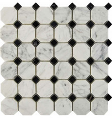 Каменная мозаика Pixmosaic Bianca Carrara, Nero Marquina PIX209 30,5x30,5 см