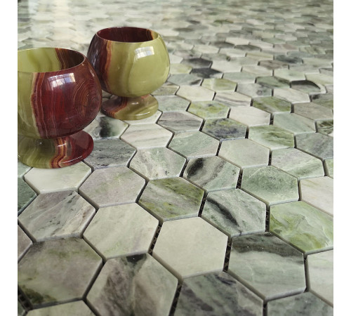 Мозаика Caramelle mosaic Pietrine Hexagonal Onice Verde oliva POL hex 28,9x29,2 см