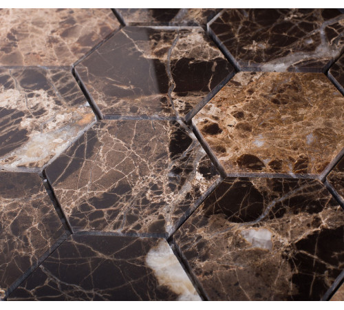 Керамическая мозаика StarMosaic Wild Stone Hexagon Dark Emperador Polished JMST6303P 26,0x28,2 см