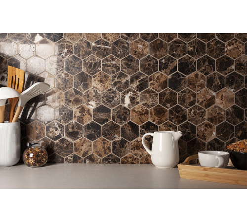 Керамическая мозаика StarMosaic Wild Stone Hexagon Dark Emperador Polished JMST6303P 26,0x28,2 см