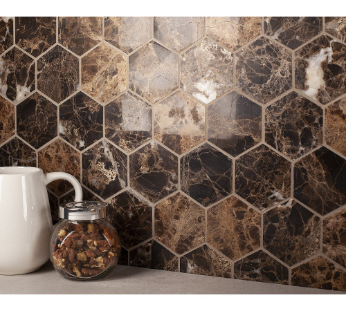 Керамическая мозаика StarMosaic Wild Stone Hexagon Dark Emperador Polished JMST6303P 26,0x28,2 см