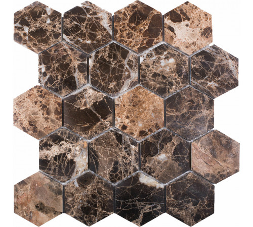 Керамическая мозаика StarMosaic Wild Stone Hexagon Dark Emperador Polished JMST6303P 26,0x28,2 см