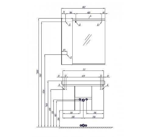 Зеркало со шкафом Aquaton Рене 80 L 1A222502NRC80 с подсветкой Белый Грецкий орех