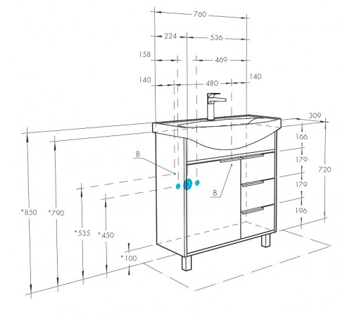 Тумба под раковину Aquaton Рико 80 1A215401RIB90 Белый Ясень фабрик