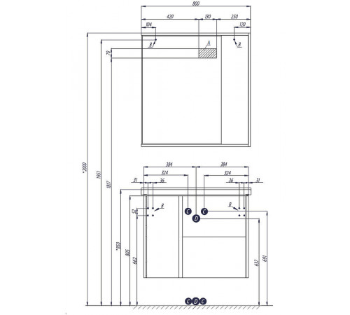 Зеркало со шкафом Aquaton Стоун 80 R 1A228302SX850 с подсветкой Сосна арлингтон